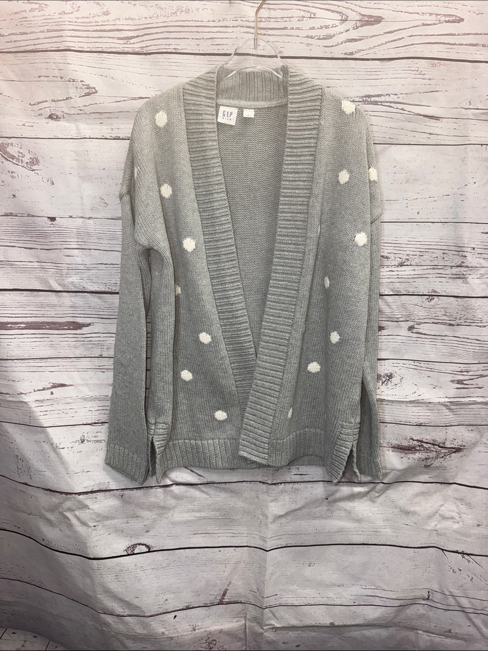 GAP Light Gray Polka Dot Open-Front Cardigan Size Large